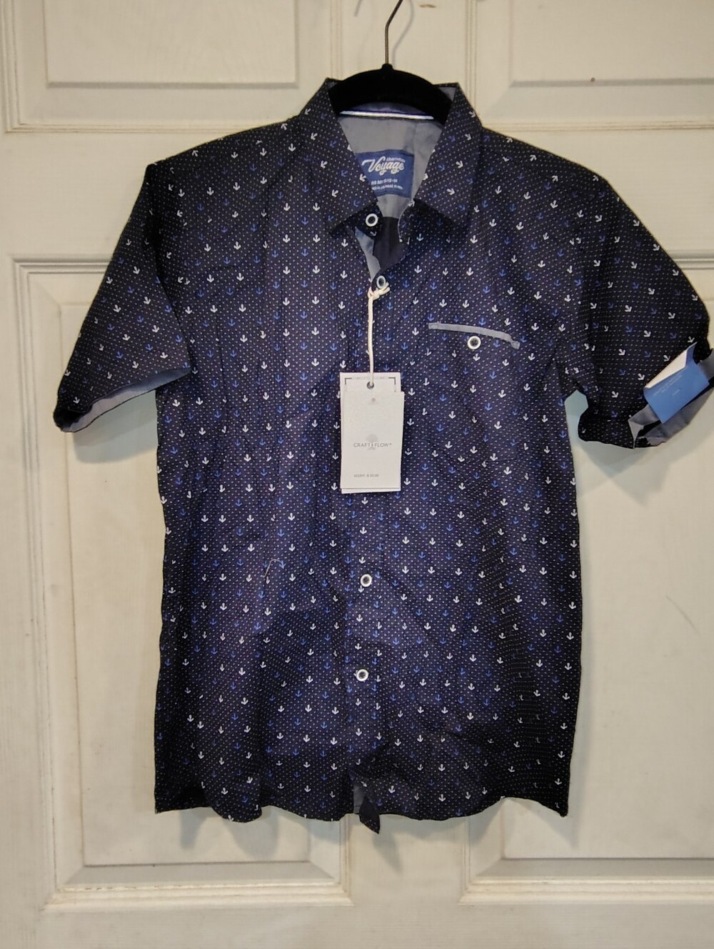 NWT Craft and Flow Voyage Boy's Size M 10-12 Navy Blue Button Up Dress Shirt